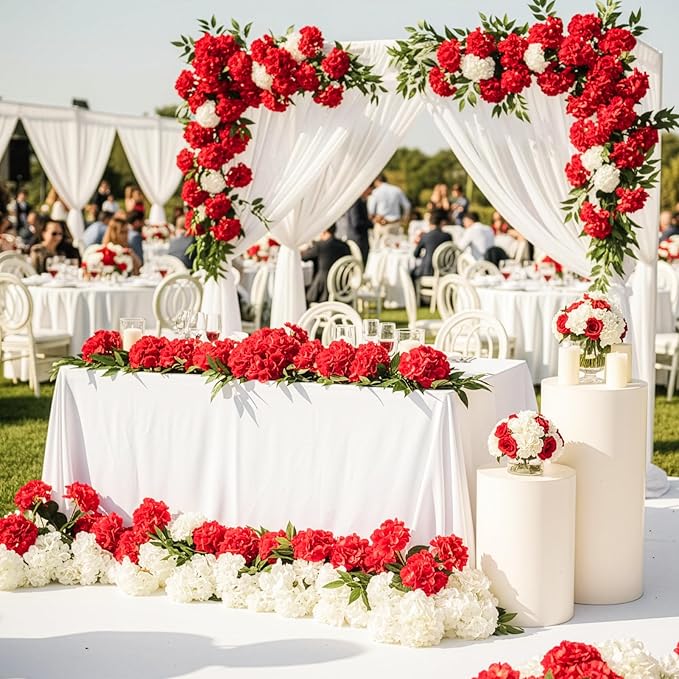 Auihiay 64pcs Hydrangea Artificial Flowers, Red Fake Hydrangea Flowers with Stems, Artificial Hydrangea Flowers for Wedding Centerpieces, Home Garden Party Decoration (Red)