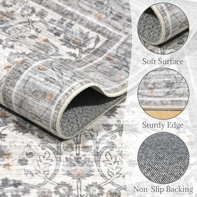 Washable Rugs for Living Room: 5x7 Area Rugs for Bedroom Ultra Soft Non-Slip Stain Resistant Vintage Boho Large Carpet for High-Traffic Dining Room - Farmhouse Decor