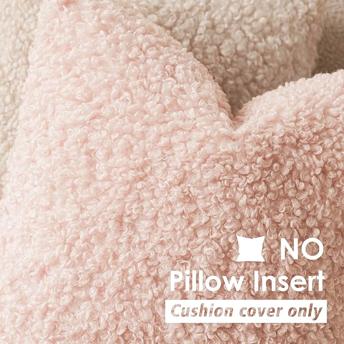 Foindtower 2 Pieces 20x20 Inch Light Pink, Faux Fur Throw Pillow Cover Accent Sherpa Furry Pillow Covers Fuzzy Soft Pillowcases Cozy Sheepskin Decorative Fleece Cushion Case for Bed Couch Living Room