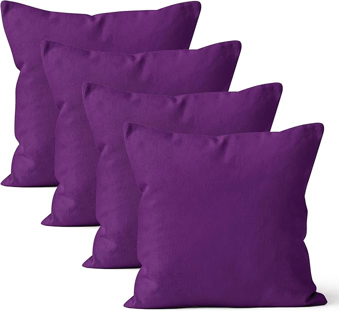 Encasa XO Throw Pillow Covers 24x24 in Set of 4 Purple | No Inserts | Cotton Pillow Covers for Living Room, Bed, Sofa, Couch | Decorative Cushion Covers with Improved Zipper