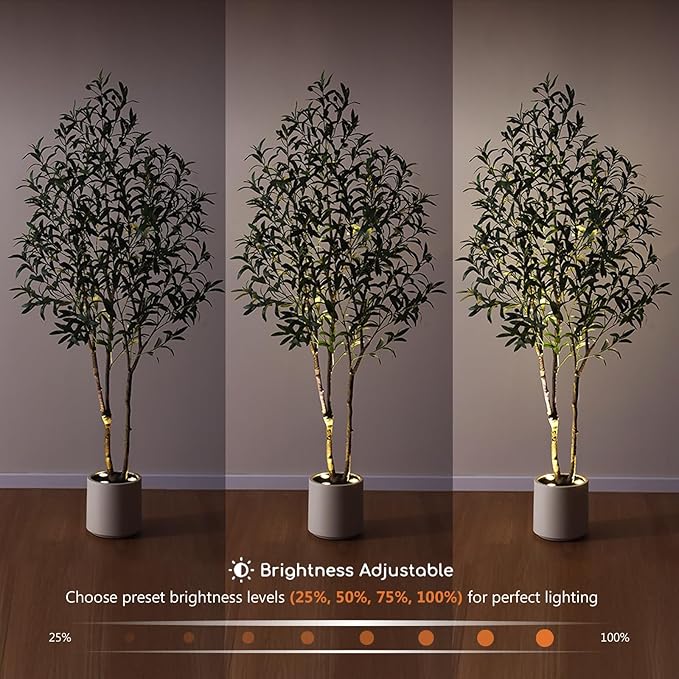 Verinatural Artificial Olive Tree Faux Plants Indoor - 6FT Tall Fake Tree with Remote LED Spotlights, Cylinder Round White Planter - for Modern Home Office Living Room Floor Display, VN214