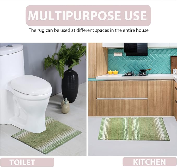 Home Weavers 100% Cotton Gradiation Collection Bathroom Décor | Washable Rug | Bathroom Mat | Kitchen Mat | Bathroom Rug Set | Bath Mat Set | Bath Floor Mat Non Slip, 5 Piece Set with Contour, Sage
