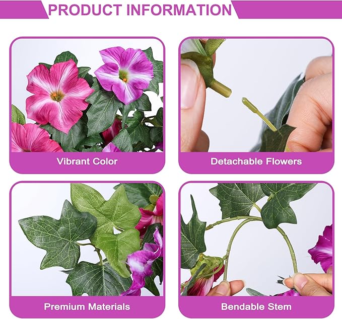 HyeFlora Artificial Flowers for Outdoors 2PCS Faux Petunias Silk Fake Flowers for Outside Planter UV Resistant Realistic Home Garden Porch Decor (Fuchsia)