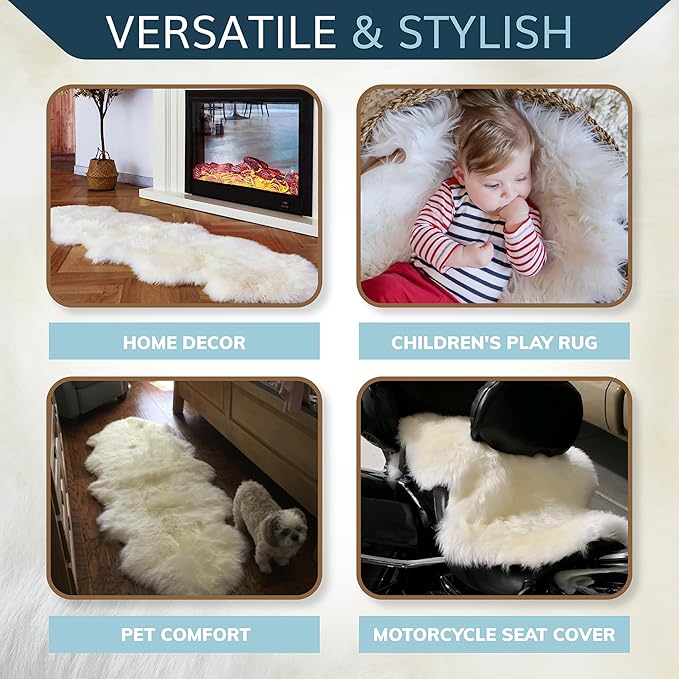 WaySoft New Zealand Sheepskin Area Rug – Genuine Fluffy Wool, Multiple Sizes, Bedroom or Living Room Decor(2ft x 3ft,Grey)