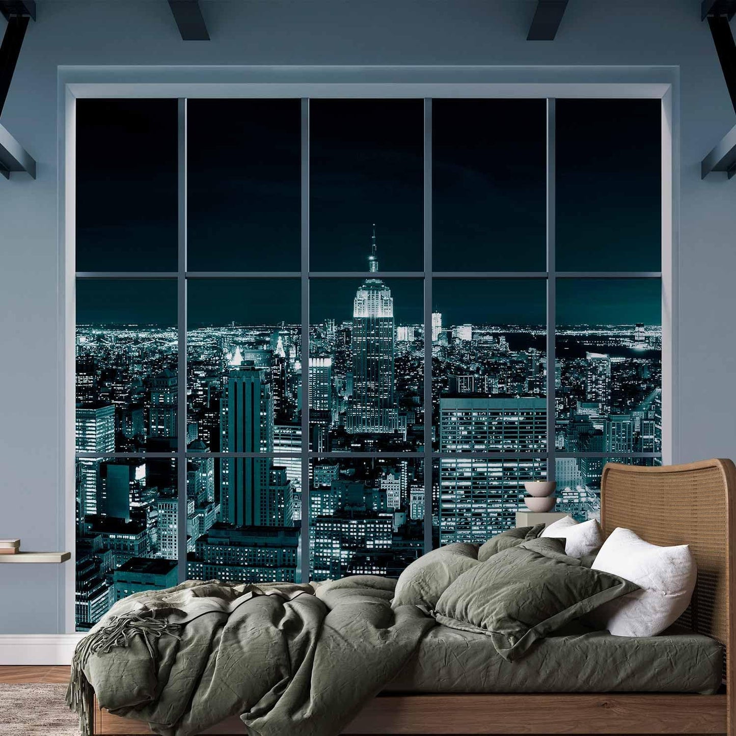 artgeist Wall Mural Peel and Stick New York City 212x98 in - XXL Self-Adhesive Corner Wallpaper Removable Large Sticker Foil Angle Wallpaper Wall Decor Night Window View Skyline c-A-0074-a-f