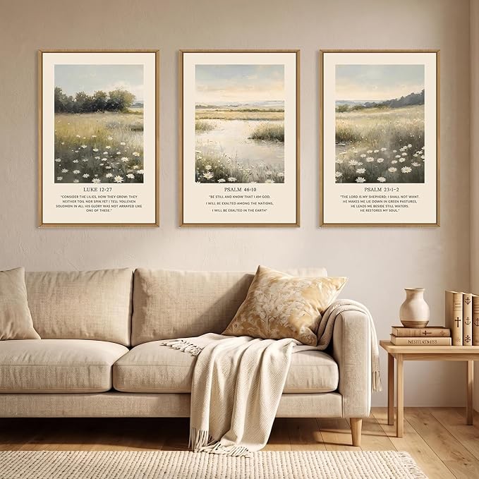 Large Christian Scripture Framed Canvas Wall Art,Vintage Bible Verse Wall Decor,Jesus Religious Art Prints,Nature Floral Landscape Artwork for Living Room,Bedroom,Church -24"x36"x3