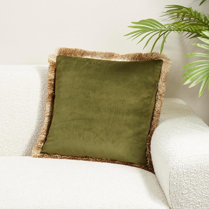 SARO LIFESTYLE Velvet Fringe Down Filled Throw Pillow