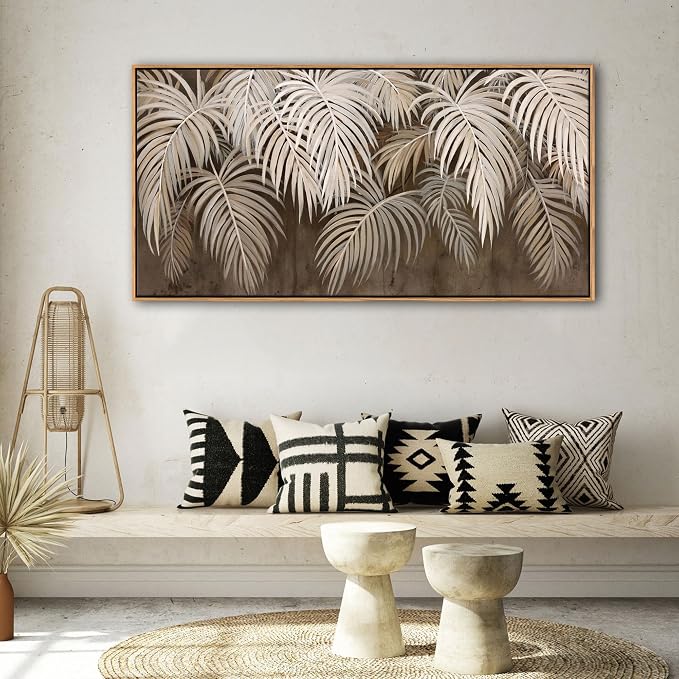 Boho Wall Art - Modern Minimalist Brown Canvas Artwork,Neutral Pictures for Living Room Textured Large Wall Art for Bedroom Wall Decor Framed Paintings 24×48IN