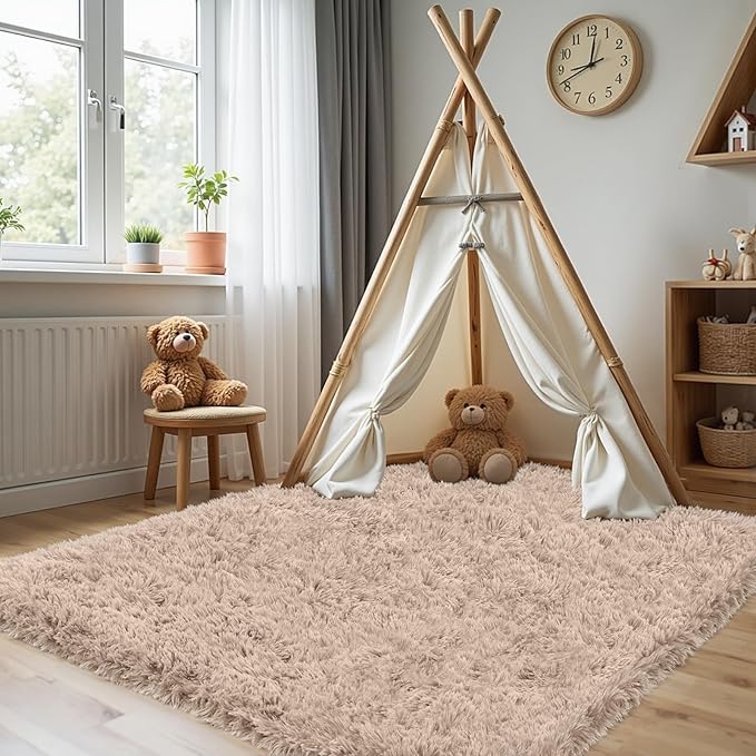 4x6 Area Rug for Living Room, Ultra Soft Fluffy Shag Rugs for Bedroom, Non-Slip Large Fuzzy Plush Rug Indoor Floor Carpet for Nursery Kids Office Dorm Modern Decor, Camel