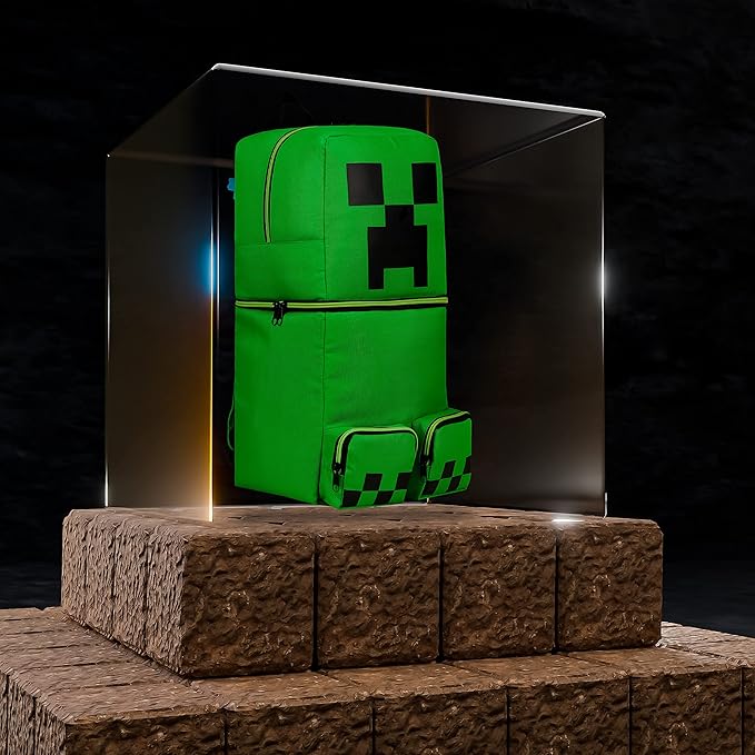 Minecraft Backpacks for Kids Creeper Boy Bag with Zipped Pockets Adjustable Straps Kids Bag for Gaming Travel and School Backpack Boy Gifts (Green 3D, 19.68x8.26x7.28inch)