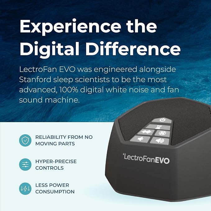 Adaptive Sound Technologies LectroFan EVO White Noise Machine - Compact Sleep Sound Machine for Bedroom, Travel, Study & More - 22 Non-Looping Fan, White & Ocean Noise Variations - Charcoal