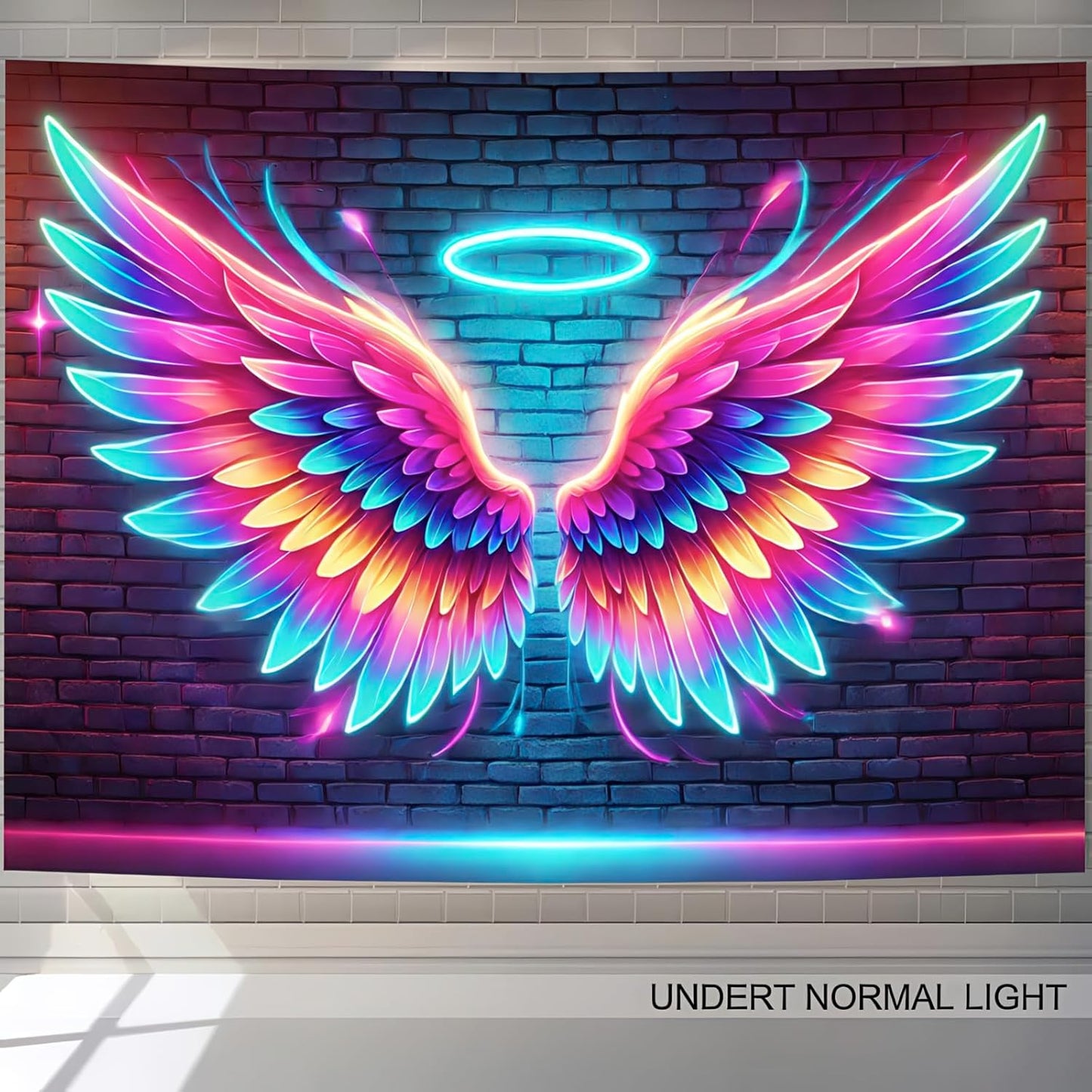 BlissYard Blacklight Angel Wings Tapestry UV Reactive Neon Wings Wall Hanging Tapestries Pink Angel Wings Tapestries for Girls Teens Glow in the Dark Tapestry for Party Carnival Backdrop 59 X 78 in