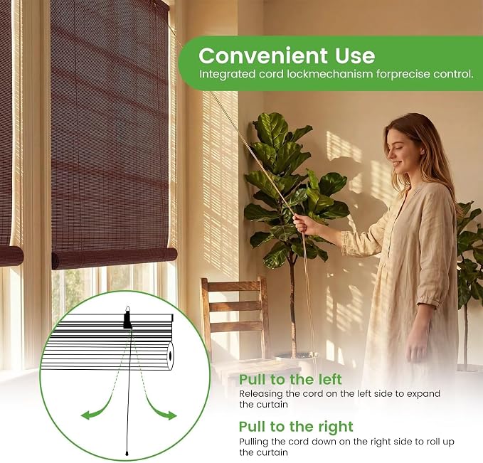 Bamboo Blinds, Easy to Install Bamboo Shades for Indoor Windows, Custom Sizes Roller Shades for Indoor Windows, Roll Up Blinds Indoor Outdoor Patio
