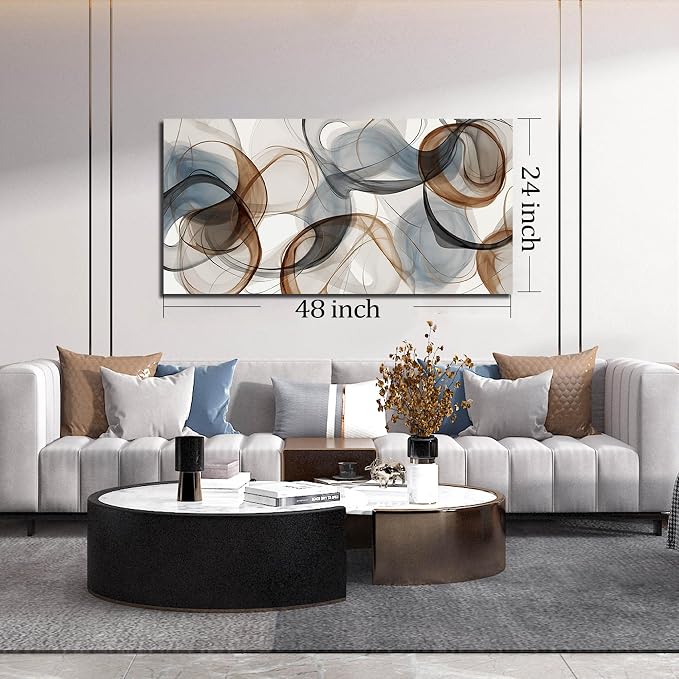 AOZEMI Large Abstract Canvas Wall Art Brown Wall Decor Light Blue Pictures Art Print Modern Artwork for Bedroom Bathroom Living Room Office 24"x 48"