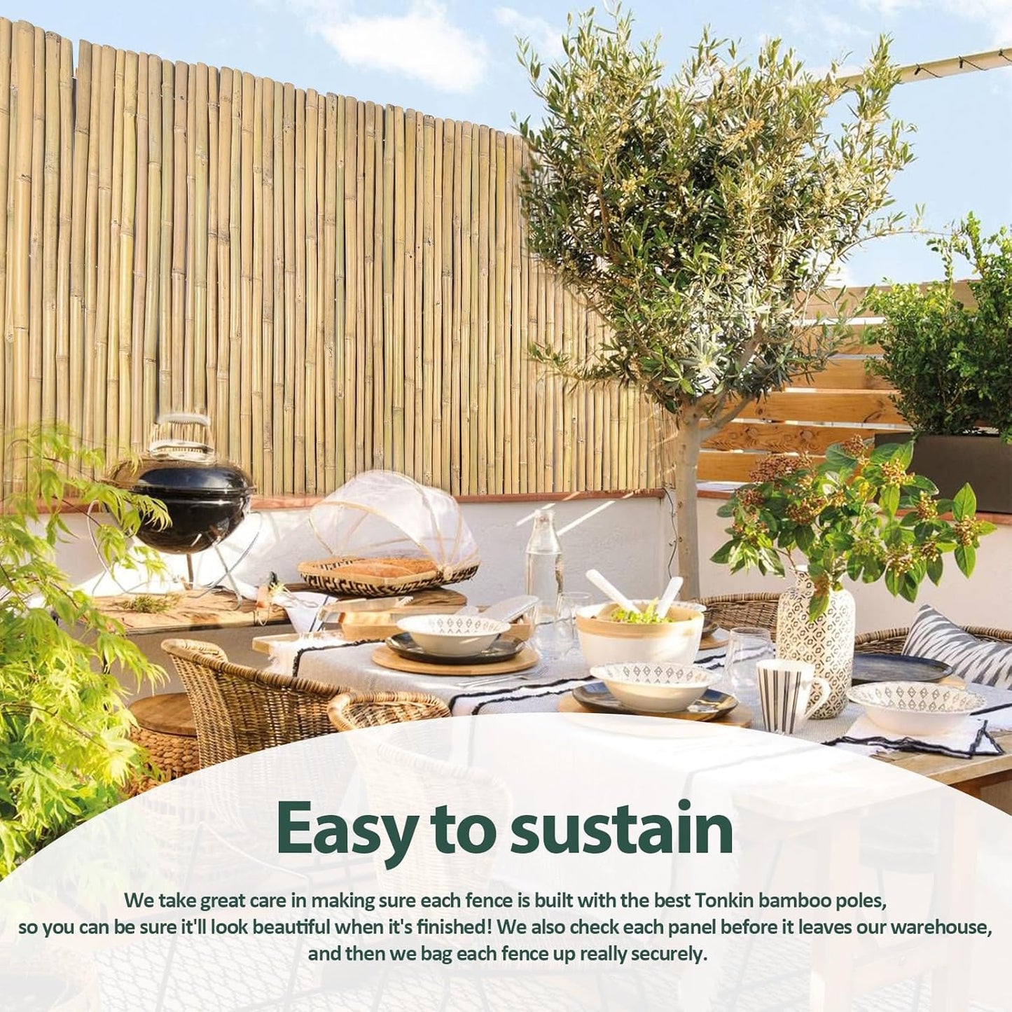 Natural Bamboo Fence 4ft H x 8ft L x 0.7In D, Eco-Friendly Privacy Fence for Outdoor Wall, Garden, Yard, Pool, Patio, Decorative Bamboo Fencing