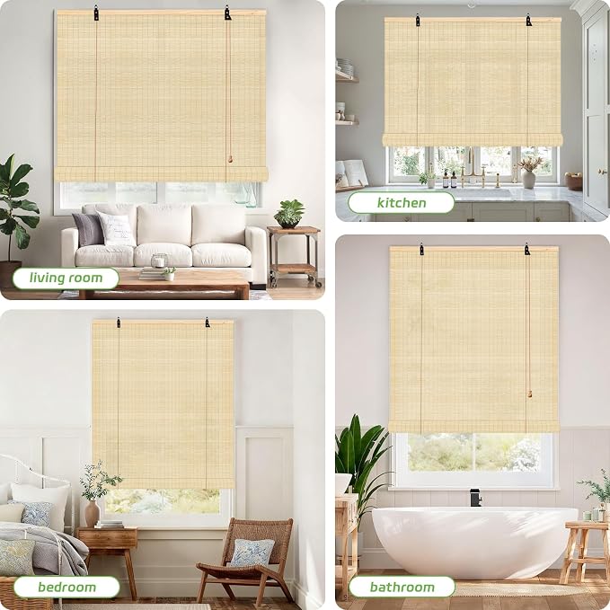 Bamboo Roll Up Shades for Windows 32Wx72L, Light Filtering Hanging Window Blinds, Bamboo Shades for Patio Home Indoor/Outdoor Porch
