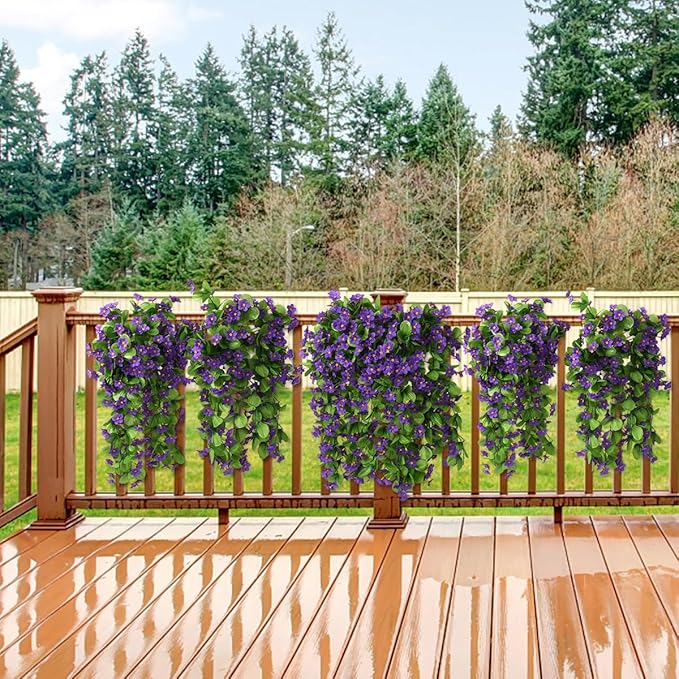 ZFProcess 2PCS Artificial Hanging Flowers, Fake Hanging Plants Violet Vines UV Resistant for Wall Home Room Garden Wedding Indoor Outdoor Spring Summer Decoration(Purple)