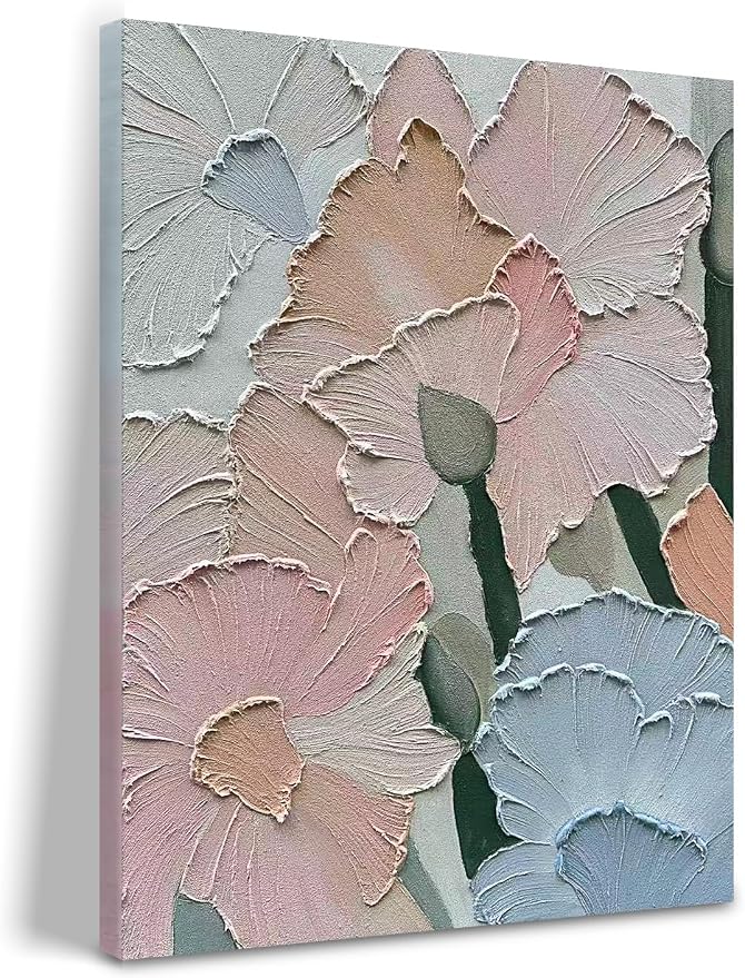 Hand-Painted Flower Art Oil Painting Red and White Abstract Art Living Room Bedroom Hallway Office wall Art Deco 40x28 inches