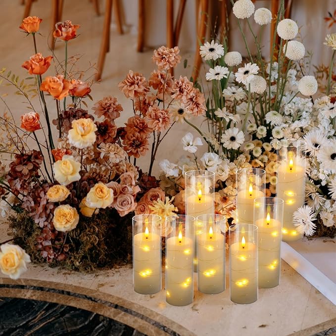 Pack of 12 Ivory Flickering Flameless Candles (D2.2 X H 5" 6" 7") Battery Operated with Remote, White LED Pillar Candles with Realistic Moving Wick for Halloween, Christmas, Home Decor & Wedding.