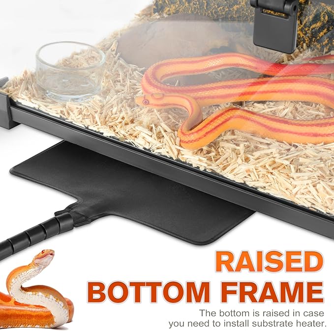 12"x8"x6" Reptile Terrarium, Escape-Proof Glass Top-Opening Vivarium for Small Terrestrial Snakes Such as Garter Snakes, with Escape-Proof Lock & Feeding Hatch