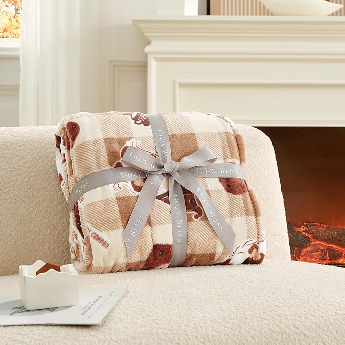 Cozy Bliss Gnome Coffee Throw Blanket - Warm MilkyPlush Throw Blankets,Ultra Soft Cozy Blankets for Couch,Sofa and Bed,Brown,60X80inches