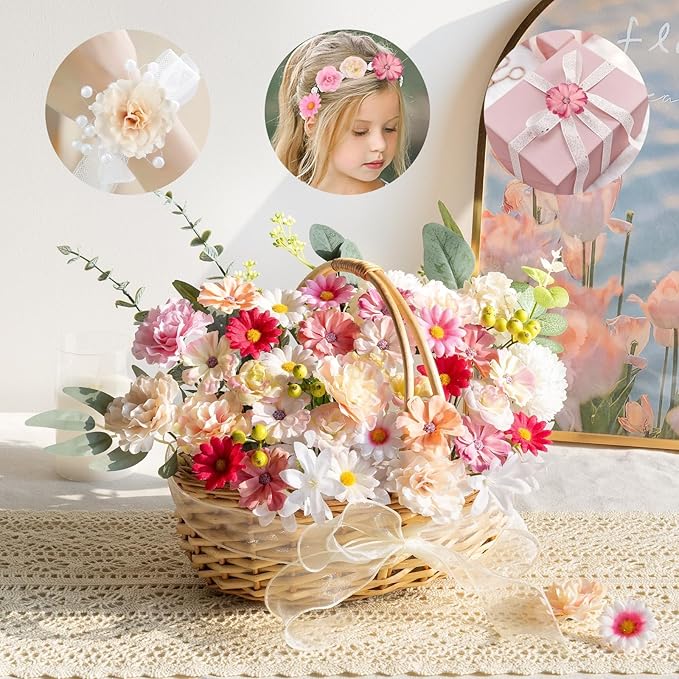 ATTGREAT 310 Pcs Fake Flower Heads Mini Artificial Flower Bulk Silk Flowers for Decoration Small Faux Flower Heads Fabric Daisy Buds Floral for Crafts DIY Wedding Party Baby Shower Home Decor, Pink