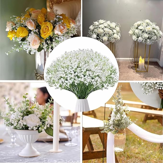 60 Pcs Baby Breath Artificial Flowers Bulk，White Artificial Flowers Artificial Baby Breath Gypsophila Flowers para Decoracion for Wedding Party Home Decoration (60 PCS)