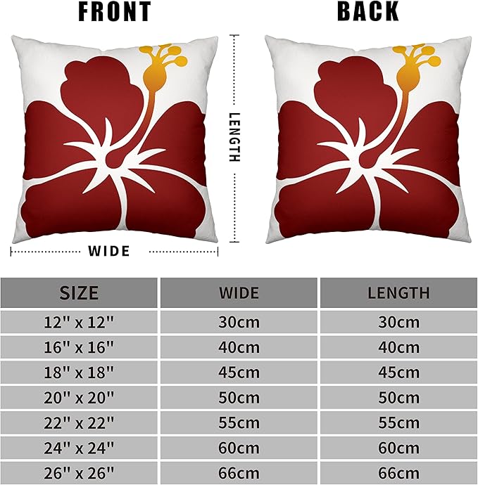 Red Flowers Petals Throw Pillow Covers Summer Hawaiian Hibiscus Decoration Pillow Case for Home Decor Couch Sofa Tropical Plant Linen Square Cushion Covers 22x22 Set of 2
