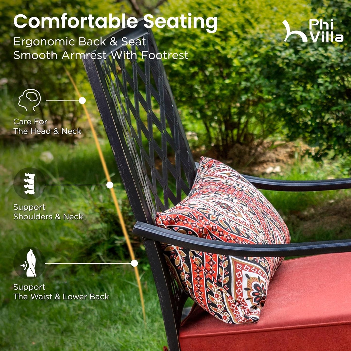 PHI VILLA 5 Piece Patio Bar Height Dining Set, 4 Outdoor Counter Height Swivel Bar Stools with Red Cushion and 1 Long 4-6 Person Metal High Top Bar Table for All Weather