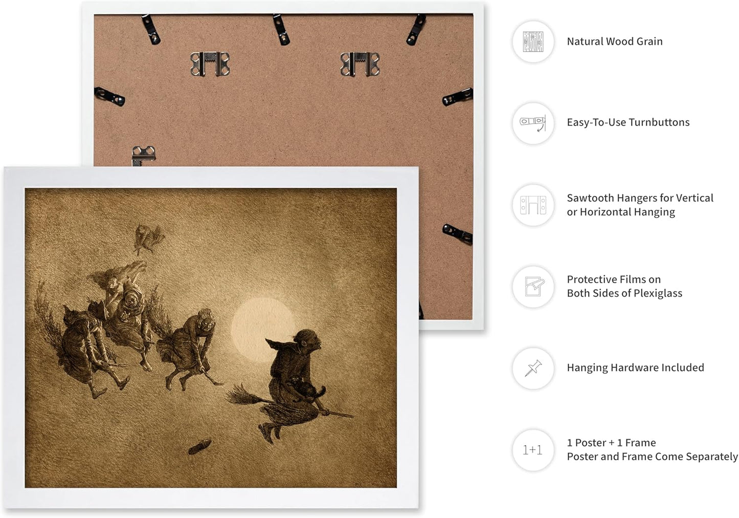 Poster Master Vintage William Holbrook Beard Poster - Retro Occult Print - Gift for Gothic, Horror Fan - The Witches Ride, Pagan, Goth, Magic - Wall Decor for Bedroom, Dorm, 16x20 White Framed