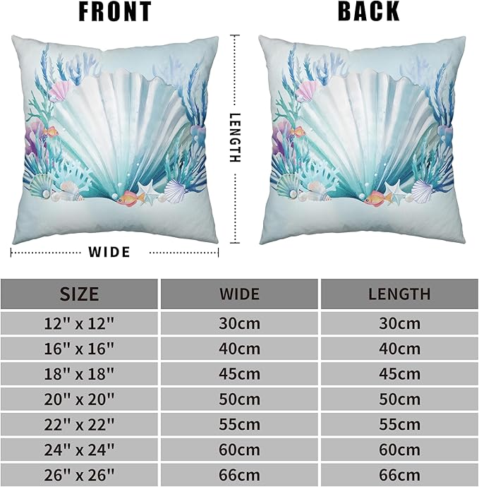 Ocean Themed Coastal Pillow Covers Seashells Starfish Throw Pillow Covers 20x20 Set of 2 Blue Seaweed Coral Pillowcase Double Sided Printing Cushion Case for Patio Outdoor Sofa