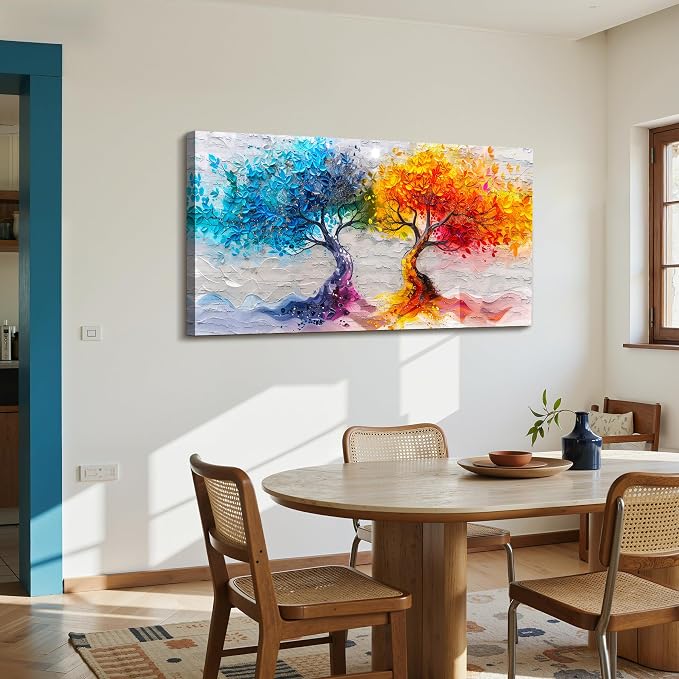 imjiayu Large Wall Art, Tree of Life Wall Art, Modern Wall Decor, Fire and Ice Tree Prints, Abstract Psychedelic Landscape Painting, Pop Art Nature Pictures for Living Room Bedroom Hallway 24"x48"