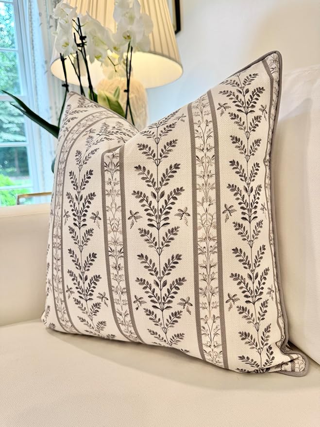 Jillien Harbor “The Campbell” Decorative Pillow Cover – Beige & Taupe Neutral Home Accent Pillow Cover with Ivory Background – Grandmillennial Home Decor, 20" x 20"