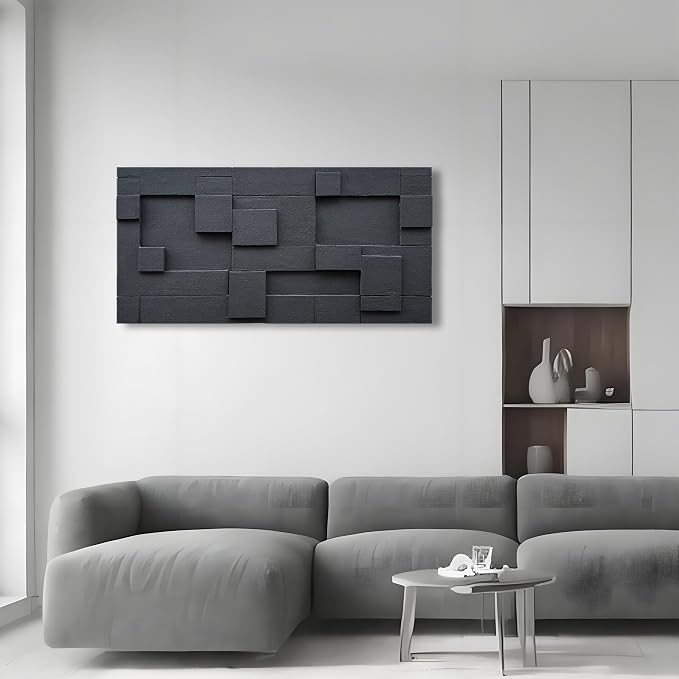 NANKAI Art Hand Painted Black Abstract Oil Painting Modern Minimalist Art Painting Office Hallway Bedroom Living Room Wall Art Deco 24x48 inches