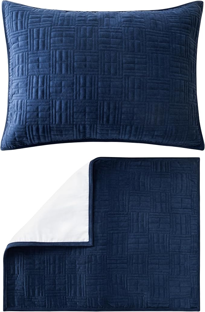 ELEGANT LIFE HOME Luxury Crushed Velvet Geometric Stitching Bedding Quilt Set with Matching Shams, Queen (90 in x 92 in /1+20 in x 26 in /2), 3 Piece, Navy Blue