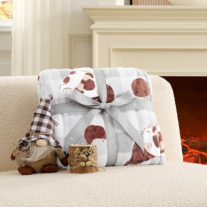 Cozy Bliss Gnome Coffee Throw Blanket - Warm MilkyPlush Throw Blankets,Ultra Soft Cozy Blankets for Couch,Sofa and Bed,Grey,50X60inches