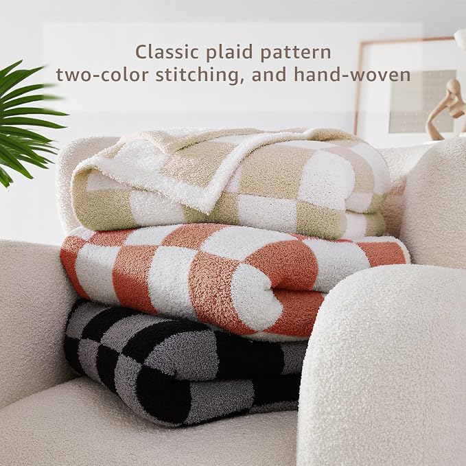 WRENSONGE Soft Checkered Throw Blanket for Couch-Cozy Warm Knitted Blankets | Lightweight Warm Fluffy Decor for Women, Mom, Her & Girls, Sofa, Chair, Bed, 50x70in, Autumn Leaf Orange