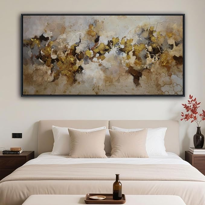 YDYSUNE Extra Large Abstract Wall Art - Modern Minimalist Decor Brown and Yellow Canvas Print, Artwork for Living Room Bedroom Painting Decoration Ready to Hang 29×58inch
