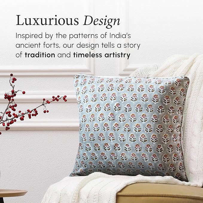 CPC 100% Cotton Throw Pillow Covers 18x18 Inch, Set of 2 Gray Block Print Pattern Couch Pillow, Cute Boho Decorative Pillows for Living Room, Bedroom with Hidden Zipper- Labra Gray