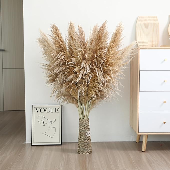 Wertuirk 12 Stems 46 inch Tall Pampas Grass Decor - Large Fluffy Dried Pompas Grass for Floor Vase - Rustic Wedding, Baby Shower, Party, Farmhouse, Boho Home Decor…