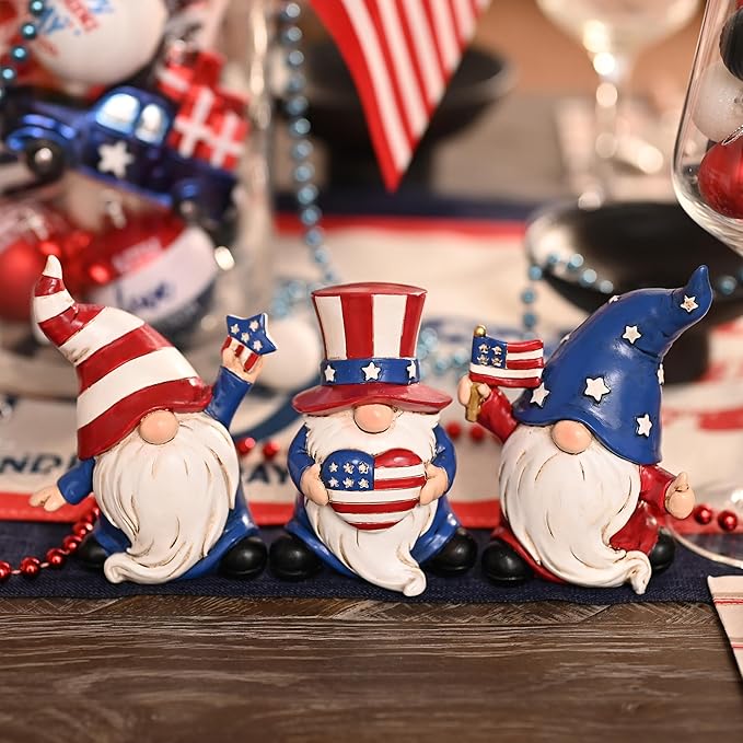 Valery Madelyn 4th of July Gnomes Decorations, Memorial Day Decorations for Home Decor, Large 3Pcs Patriotic USA 250th Anniversary Decorations, Stars and Stripes Gnomes Figurine for Independence Day