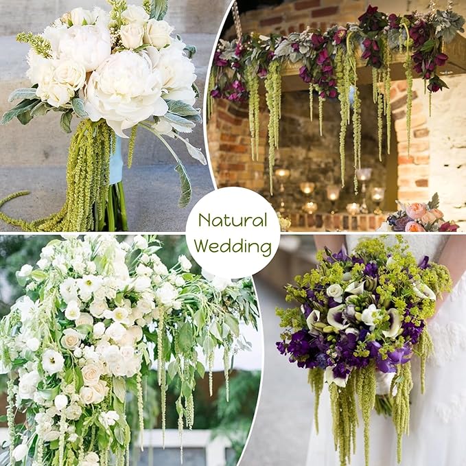 5Pcs Dried Amaranthus Hanging Flowers - 100% Natural 23“ Neon Green Preserved Amaranthus Flowers for Wedding Arch, Floral Arrangment, Wall Hanging