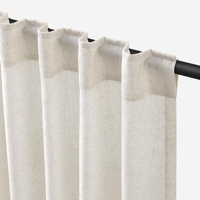 Jowels Natural Linen Curtains 102 Inch Long 2 Panels for Living Room | Ivory Light Filtering Sheer Curtain,Back Tab Pocket Pleated Look,Modern Farmhouse Textured Privacy Drapes for Bedroom Window