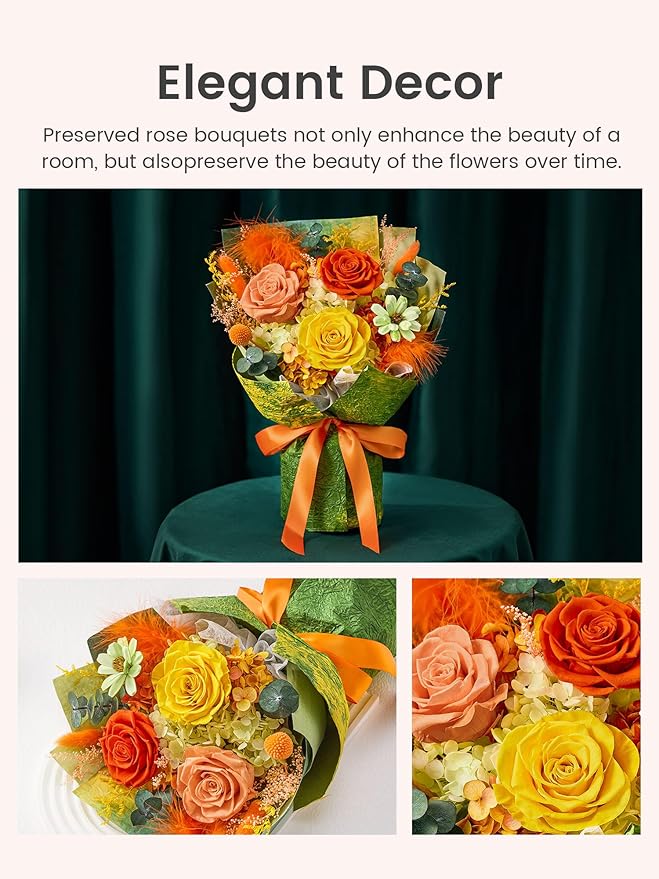 Polylove Flowers for Delivery Prime Forever Flowers Bouquet Preserved Roses Bouquet Flower Gift for Women Wife Mother Day Graduation Birthday (Yellow, Small)