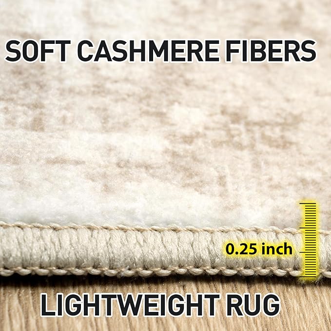 8x10 Area Rugs Washable Rug: Modern Abstract Living Room Rug Soft Anti-Skid Thin Carpet Indoor Floor Non-Shedding Carpets for Bedroom Dining Room Farmhouse Nursery Home Office Beige Grey