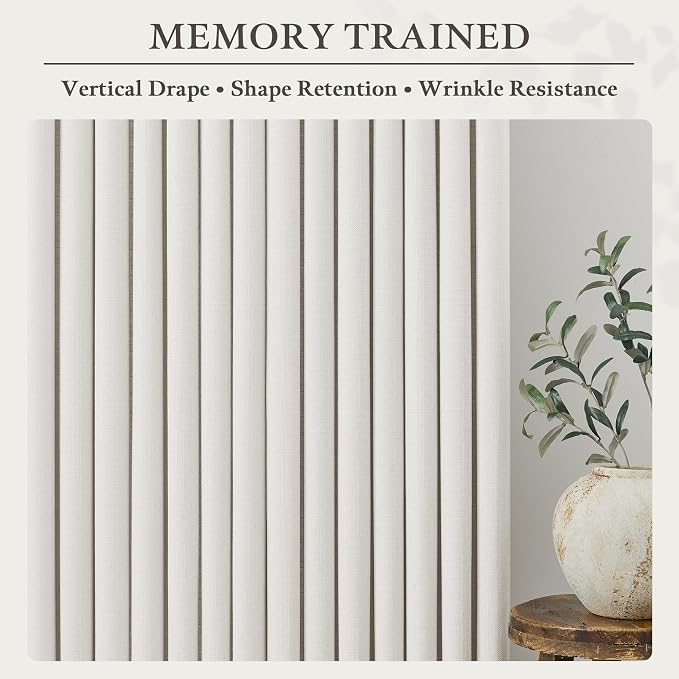Ivory 112 Inch Pinch Pleated Semi Sheer Curtains 2 Panels Set with Hooks Rings for Living Room Bedroom, Off White Memory Shape Linen Light Filtering Privacy Windows Curtain Drapes 112 Inches Long