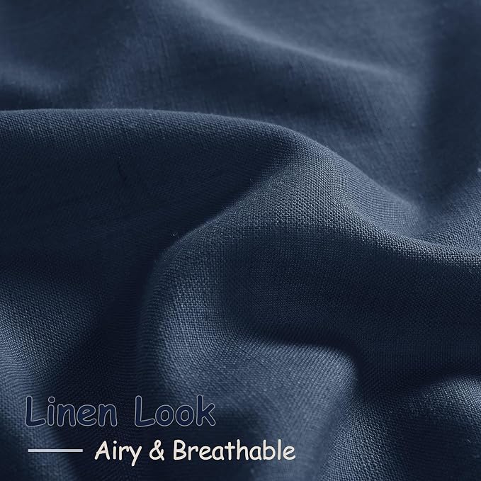 Denim Blue Kitchen Tier Curtains 24 Inch Length Linen Blend Privacy French Country Light Filtering Short Curtain with Rod Pocket Back Tab for Over Sink Window Bathroom Laundry 2 Panels 30Wx24L