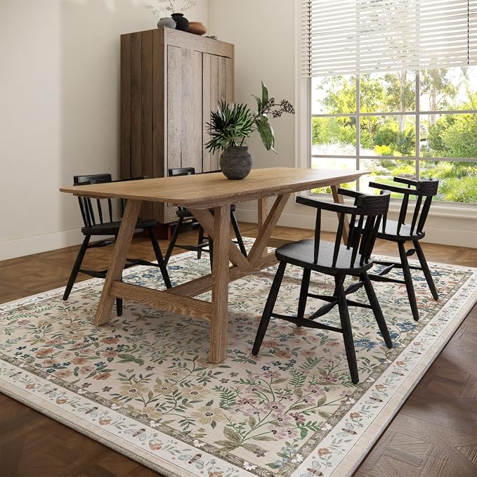 Washable Area Rug for Living Room: 9x12 Area Rugs for Bedroom Vintage Stain Resistant Non Slip Low Pile Soft Indoor Carpet Rug for Kitchen Dining Room Farmhouse Kids Room Nursery