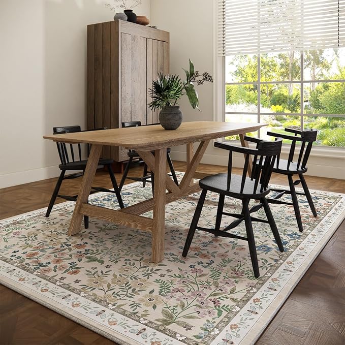 Machine Washable Rugs for Living Room: 6x9 Area Rugs for Bedroom Vintage Stain Resistant Non Slip Low Pile Soft Carpet Rug for Kitchen Dining Room Farmhouse Kids Room Nursery Playroom