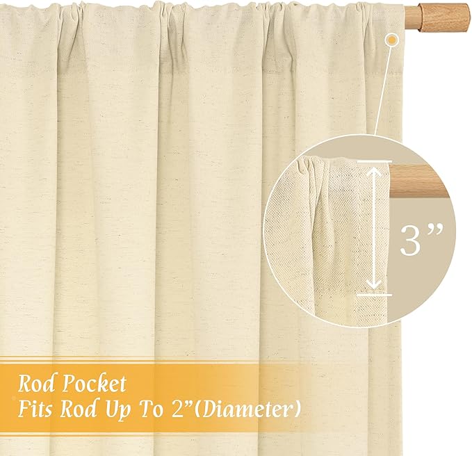 LAMIT Beige Linen Curtains for Small Windows, 45 Inches Long 2 Panels Light Filtering Panels Rod Pocket Neutral Privacy Window Drapes for Living Room/Bedroom, 42 x 45 Inch